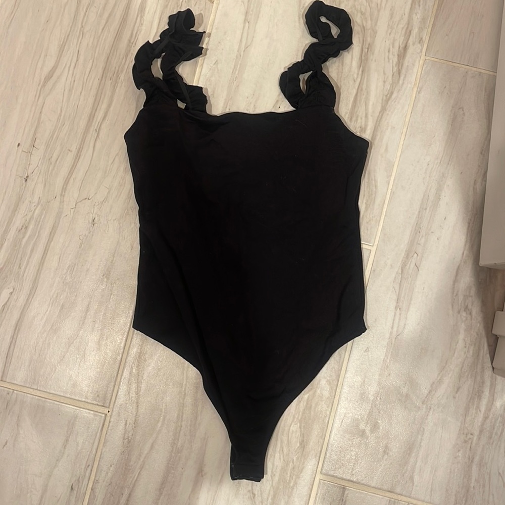 Black bodysuit with ruffle straps!